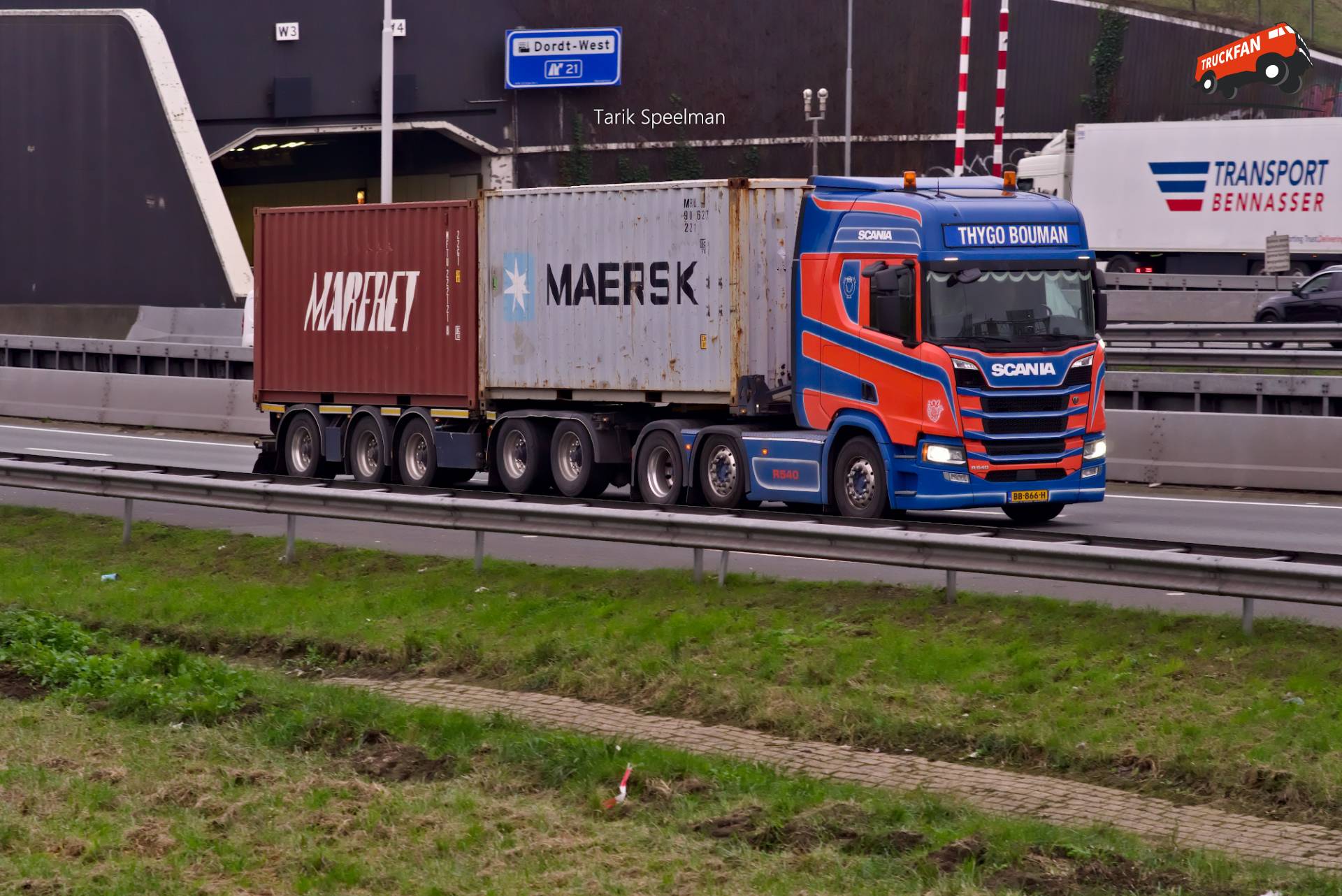 Scania R540 van Thygo Bouman op de A16