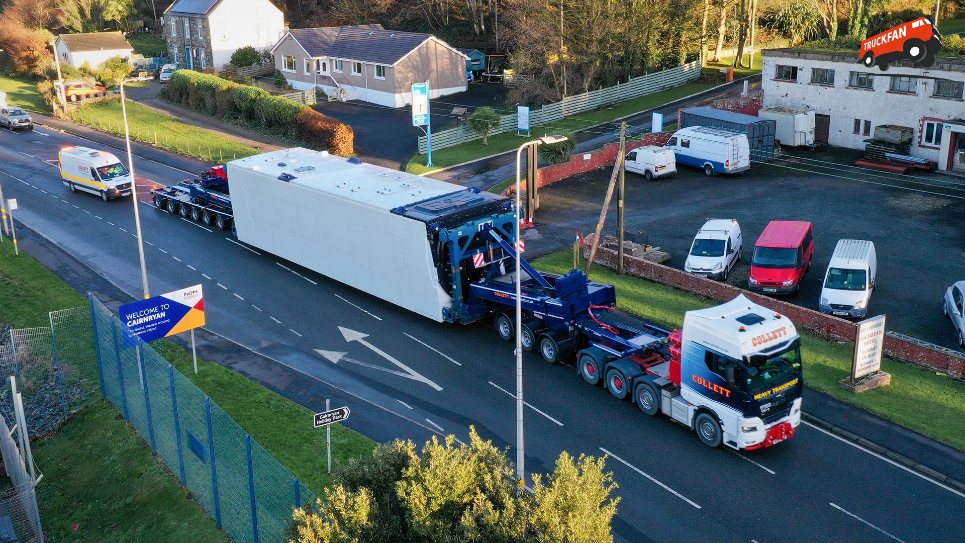 Transport van windturbinecomponenten bij Stranoch Windpark