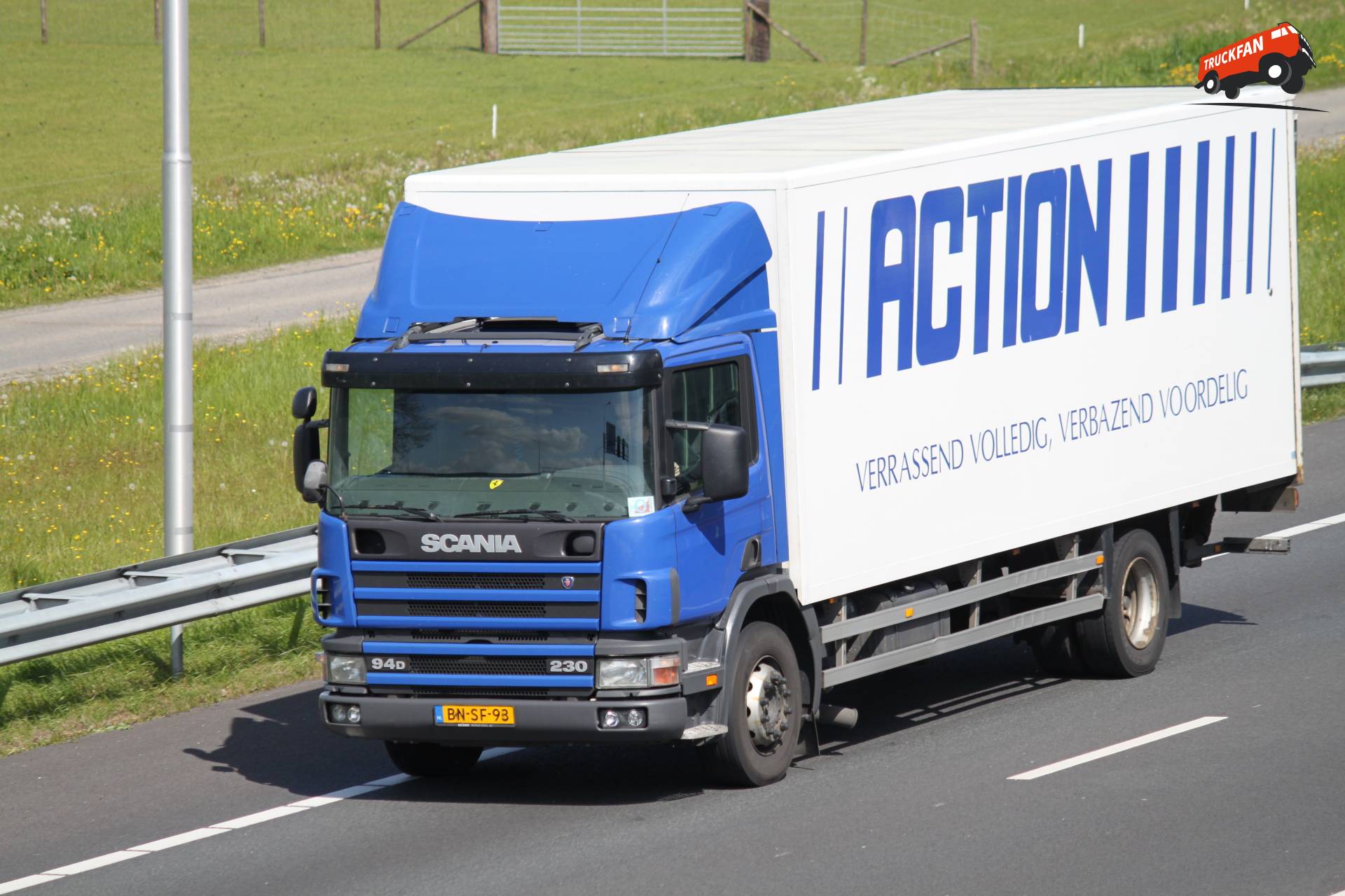 Scania 94 truck near Action store