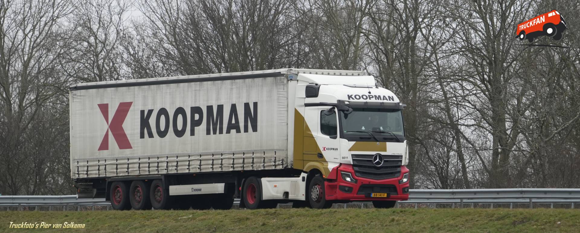 Mercedes Benz Actros curtain-sider truck on the A7 near Sneek