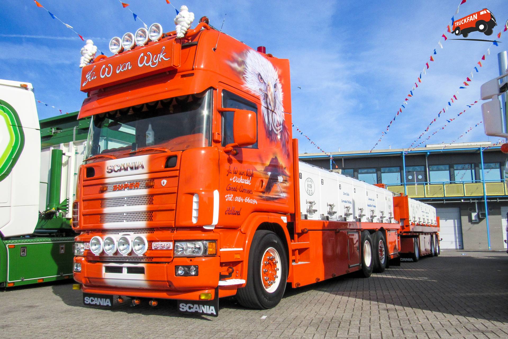 Scania R144L 530 bij Truckstarfestival 2018 in Groot-Ammers